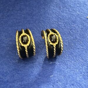1928 Modern C Ring Black Enamel Pin Earrings